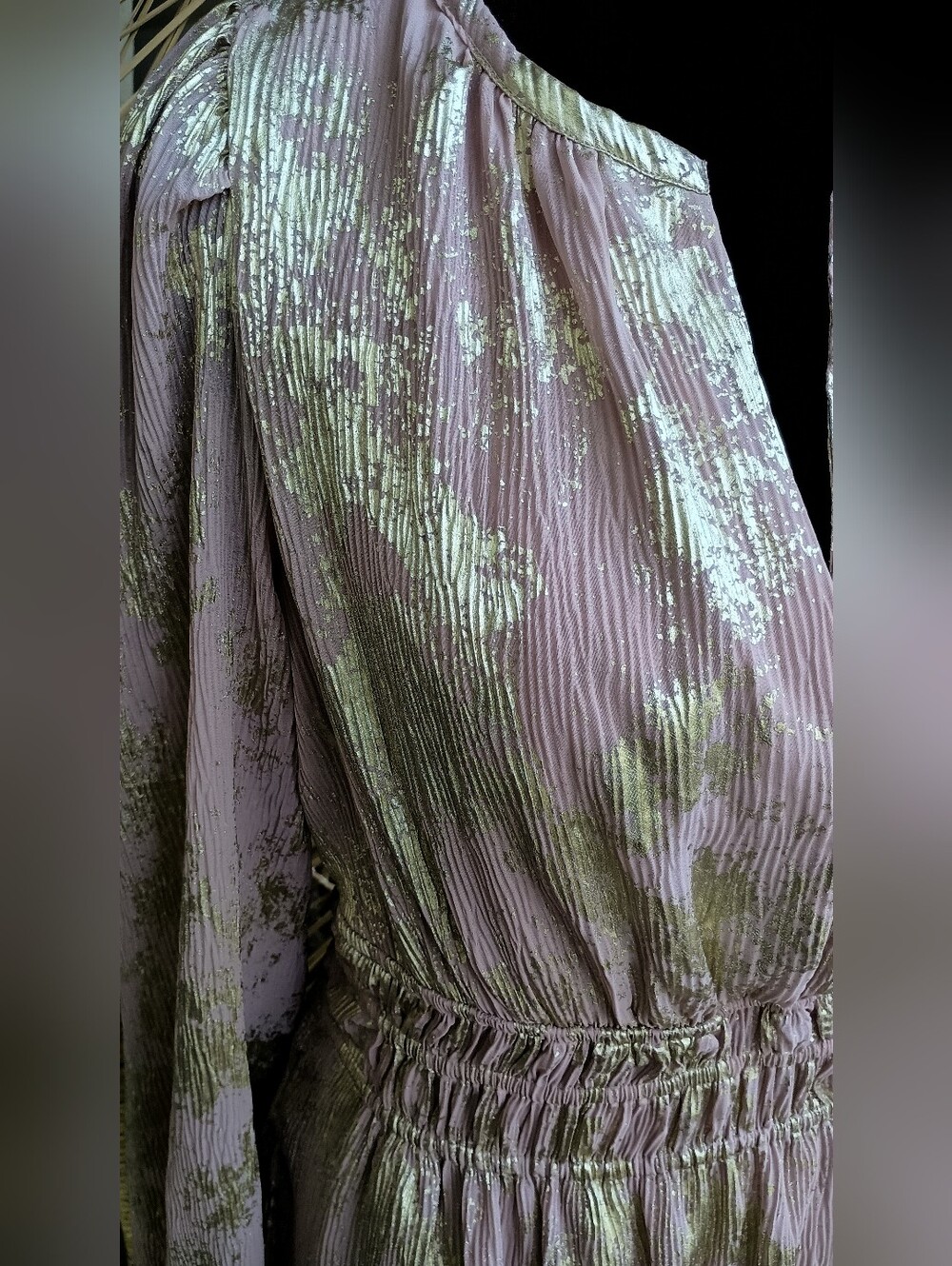 By Anthropologie Shimmery Pink Midi Dress - Gold Floral Accents - With Pockets_S - Picture 6 of 11